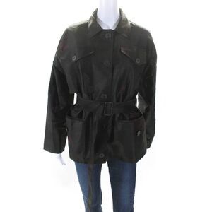 Hermes Womens Button Front Collared Silk Jacket Green Purple Size FR 38